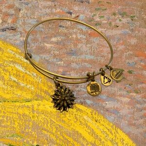 Alex and Ani Russian Gold Water Lily Adjustable Charm Bangle Bracelet